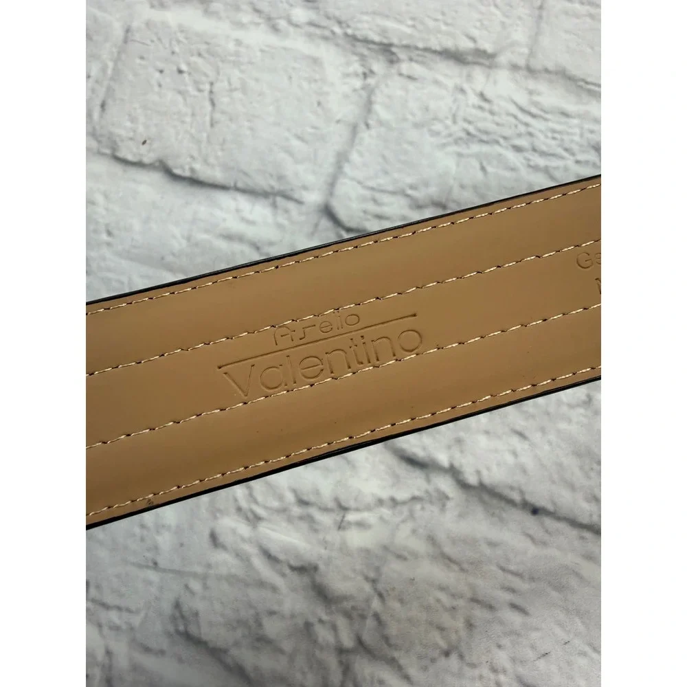 Arefio Valentino Belt Mens 44 Brown Excellent Genuine Leather Silver Buckle 0111
